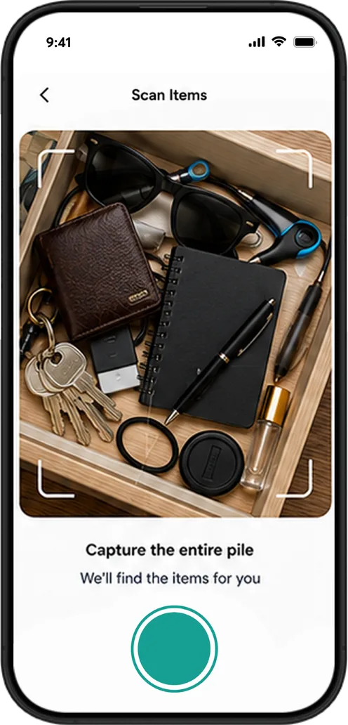 Scanning a pile of belongings with the phone camera to add them at once